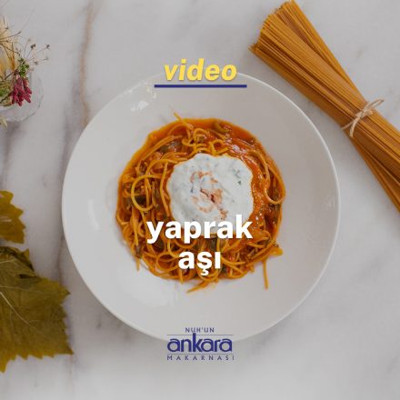 tabağın içindeki tam buğday spaghettili yaprak aşı ve üzerine yoğurt