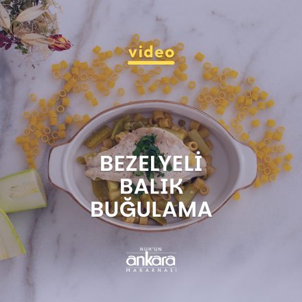 tabağın içindeki yüksük makarnalı levrekli buğulama